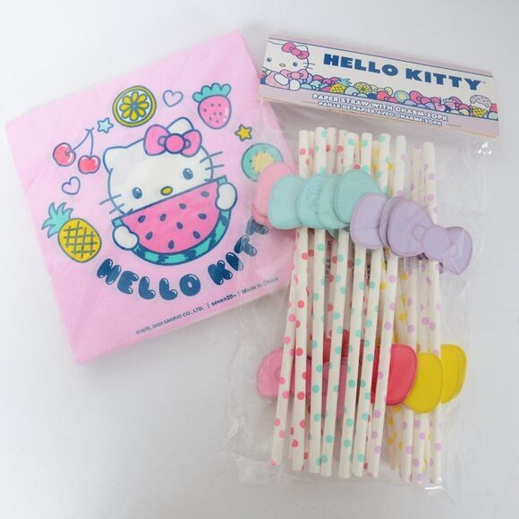 Hello Kitty Party Paper Supplies Service For 10 Cups Plates Straws NIP - Picture 7 of 7
